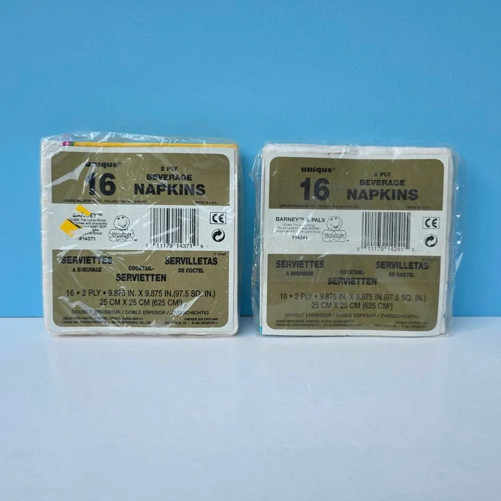 Vintage Barney Birthday Beverage Napkins Baby Bop (2 Packs, 16 ea) 1995